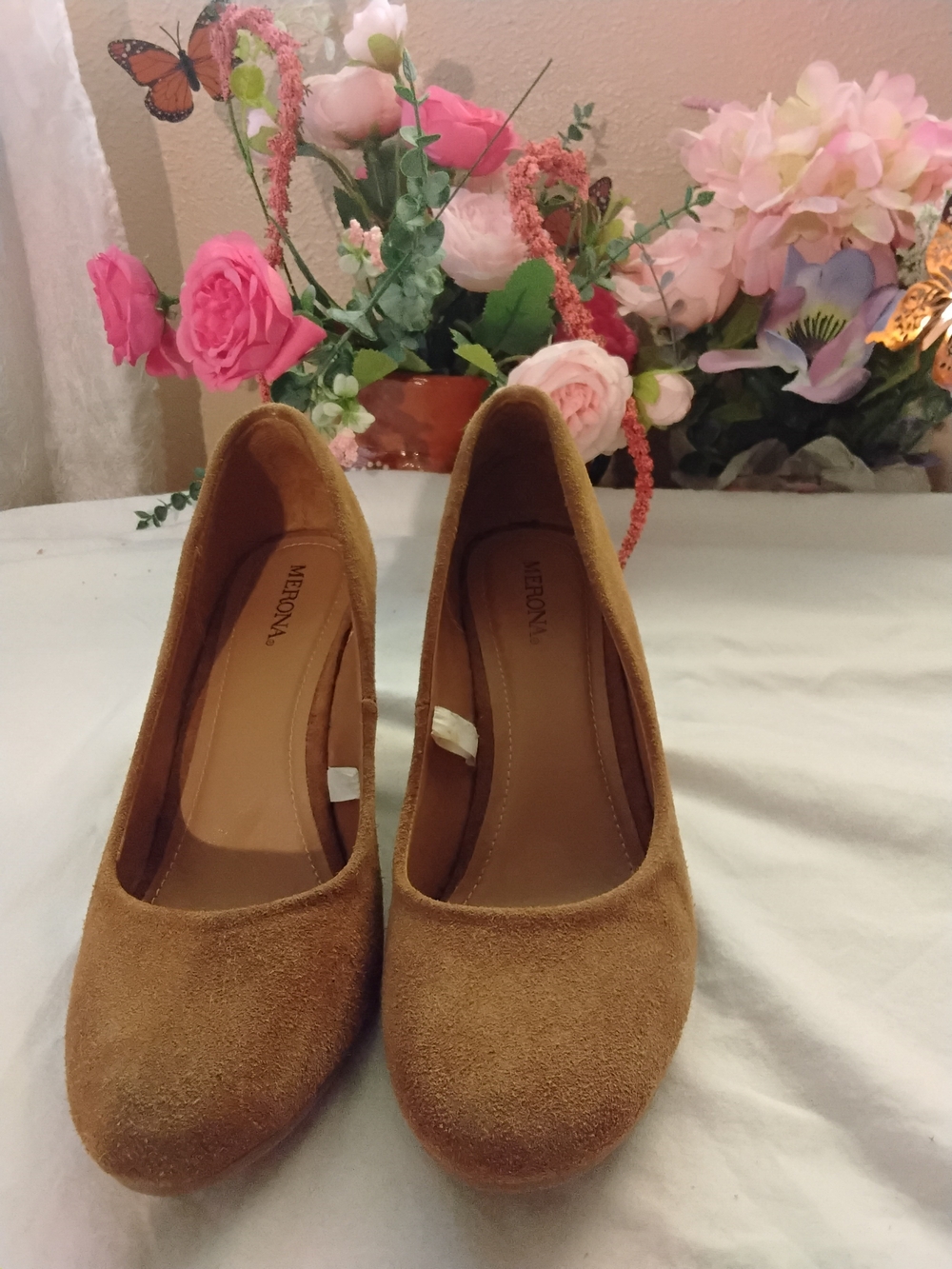 Merona Suede Round-Toe Pumps in Tan